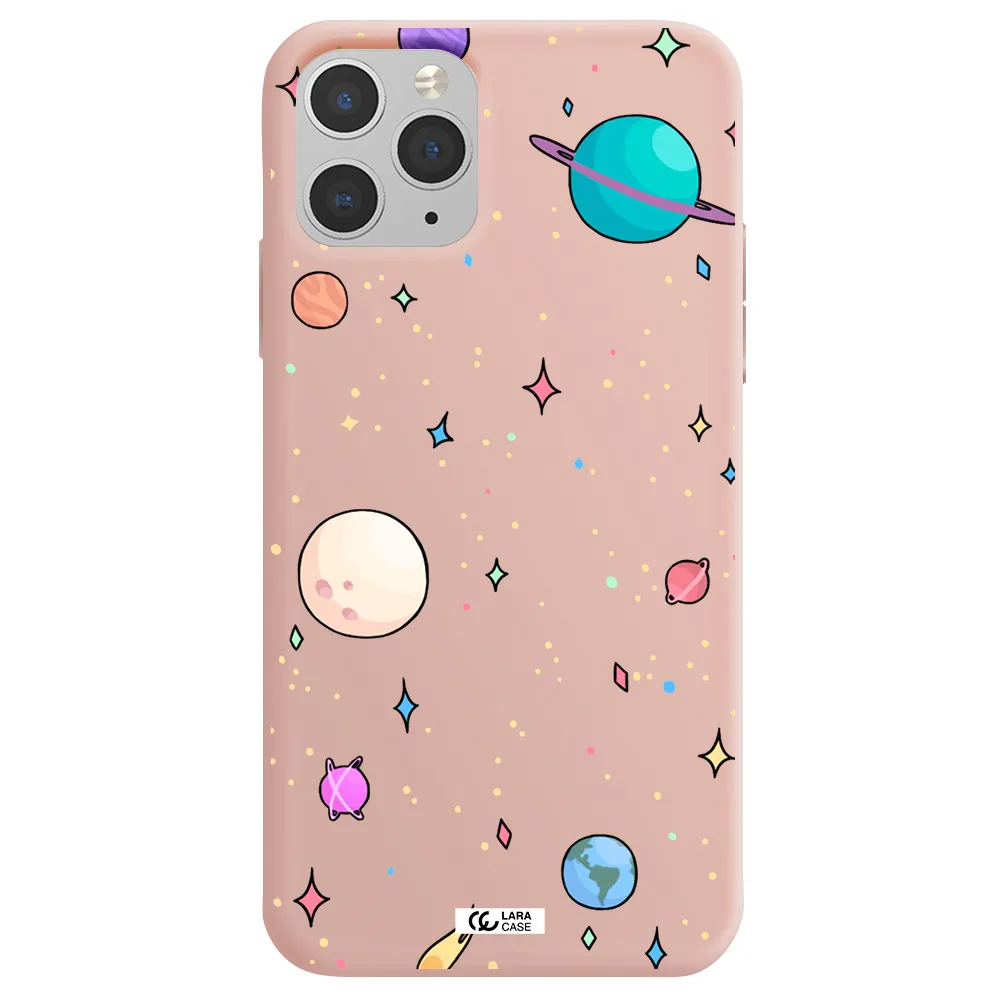 Solar System Print Apple iPhone 11 pro Silicone pastel pink Case
