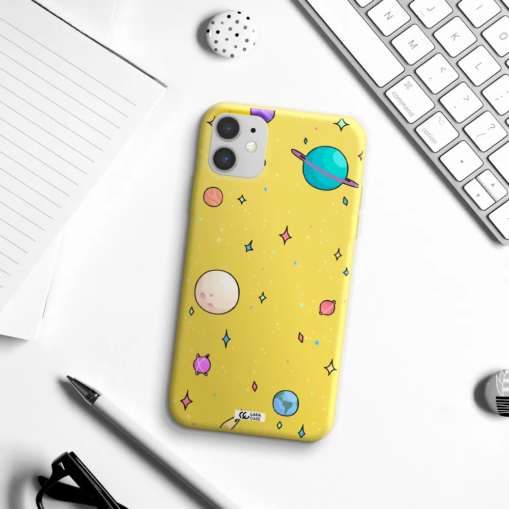 Solar System Print Apple iPhone 11 Silicone canary yellow Case