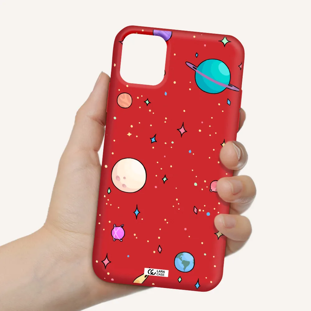 Solar System Print Apple iPhone 11 Silicone Imperial Red Case