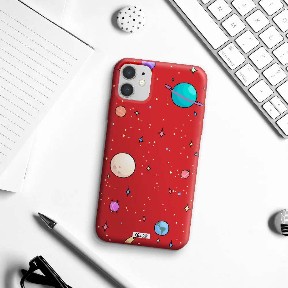 Solar System Print Apple iPhone 11 Silicone Imperial Red Case