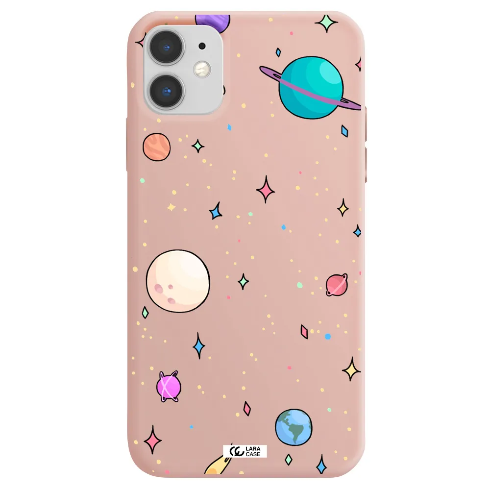 Solar System Print Apple iPhone 11 Silicone pastel pink Case