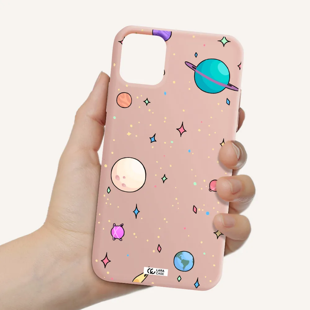 Solar System Print Apple iPhone 11 Silicone pastel pink Case
