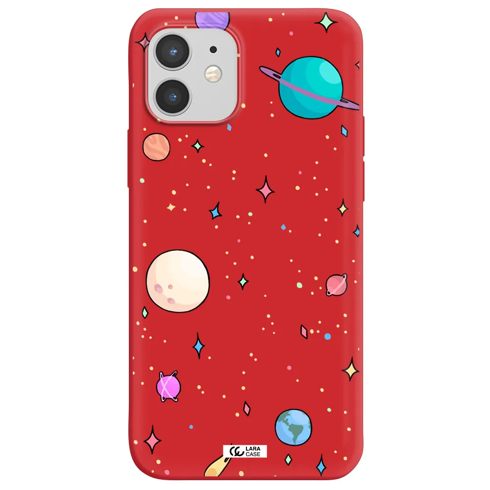 Solar System Print Apple iPhone 12 mini Silicone Imperial Red Case