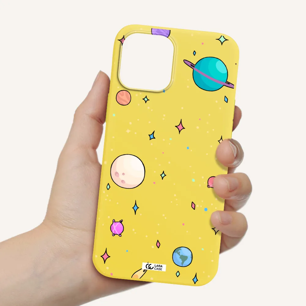 Solar System Print Apple iPhone 12 pro max Silicone canary yellow Case