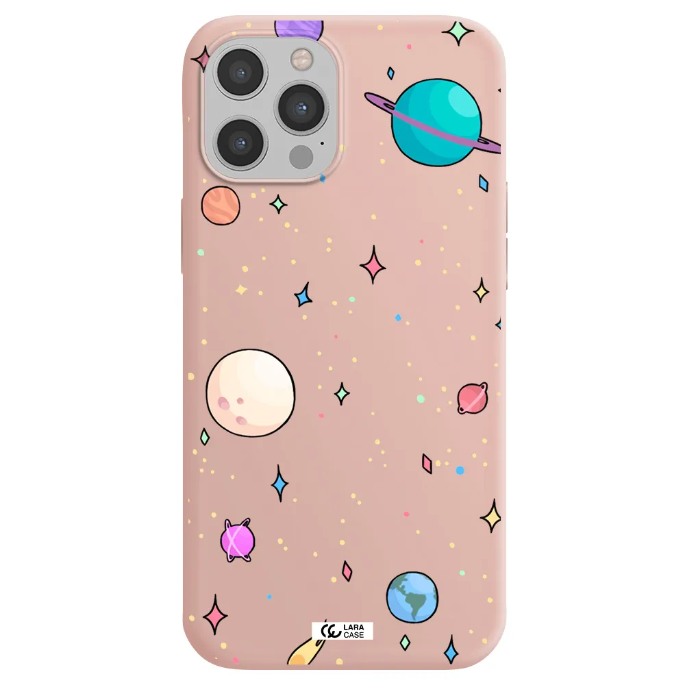 Solar System Print Apple iPhone 12 pro max Silicone pastel pink Case