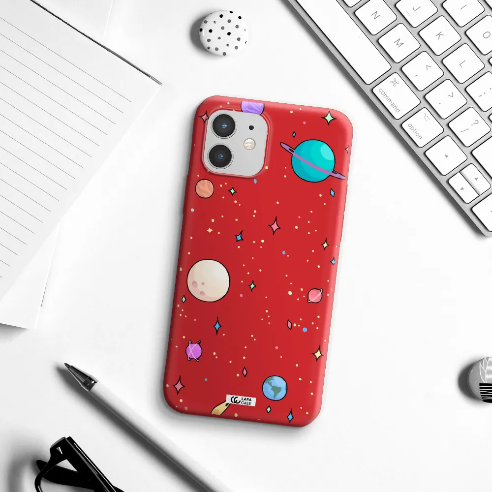 Solar System Print Apple iPhone 12 Silicone Imperial Red Case