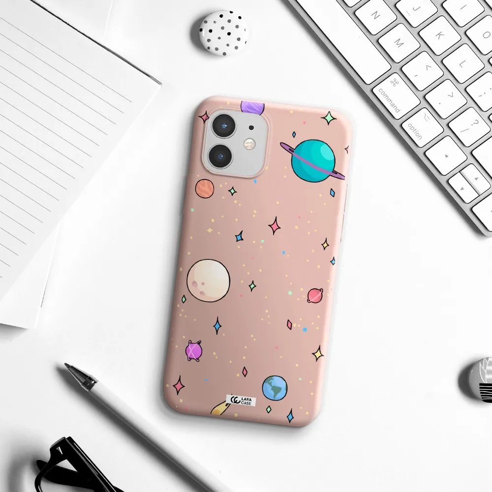Solar System Print Apple iPhone 12 Silicone pastel pink Case