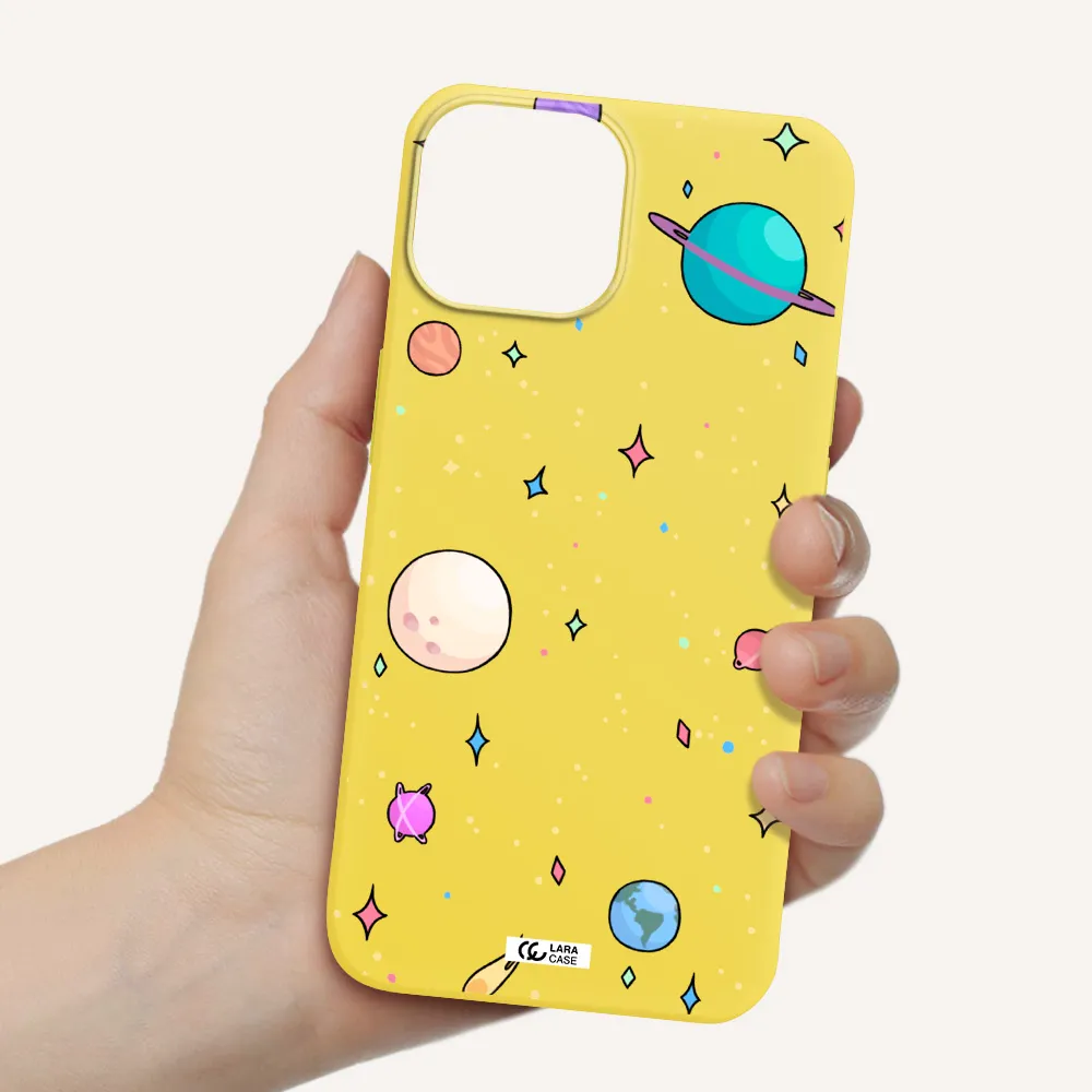Solar System Print Apple iPhone 13 mini Silicone canary yellow Case