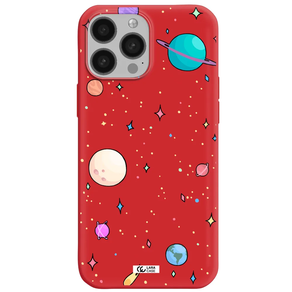 Solar System Print Apple iPhone 13 Pro Silicone Imperial Red Case