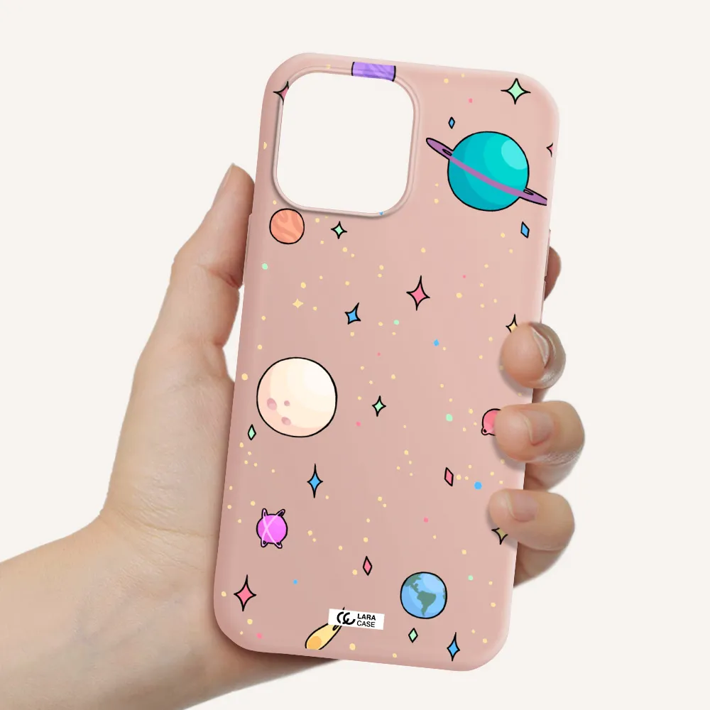 Solar System Print Apple iPhone 13 Pro Silicone pastel pink Case