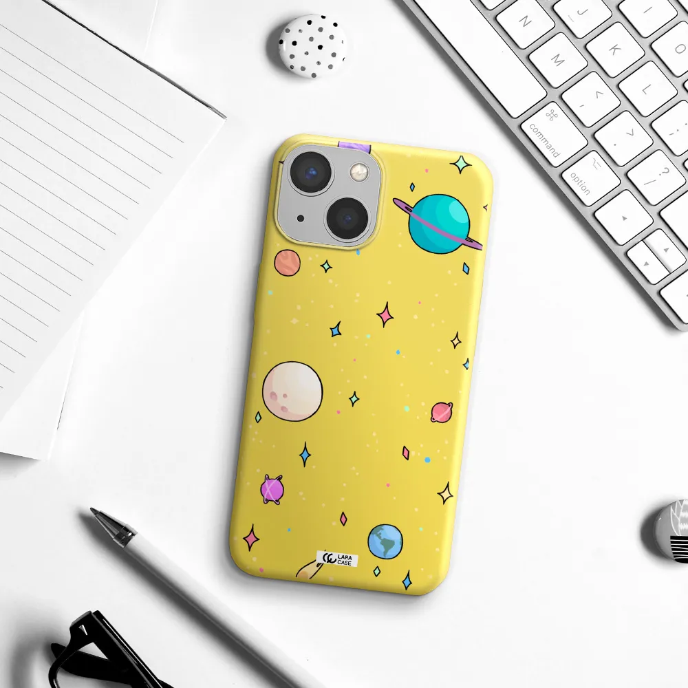 Solar System Print Apple iPhone 13 Silicone canary yellow Case