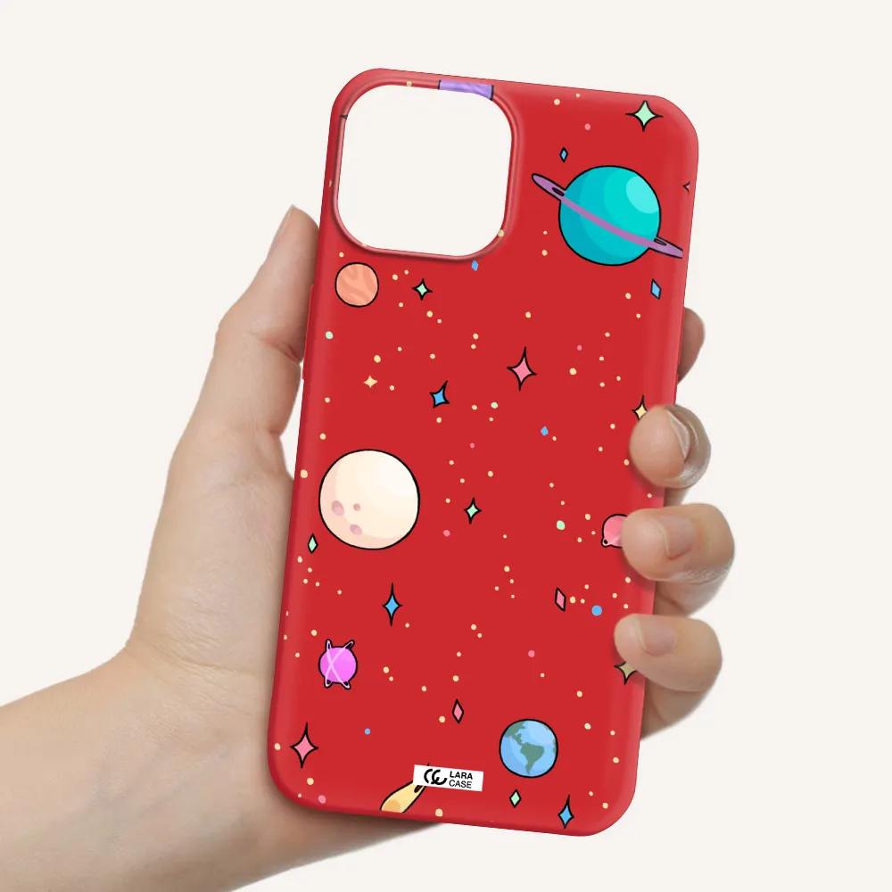 Solar System Print Apple iPhone 13 Silicone Imperial Red Case