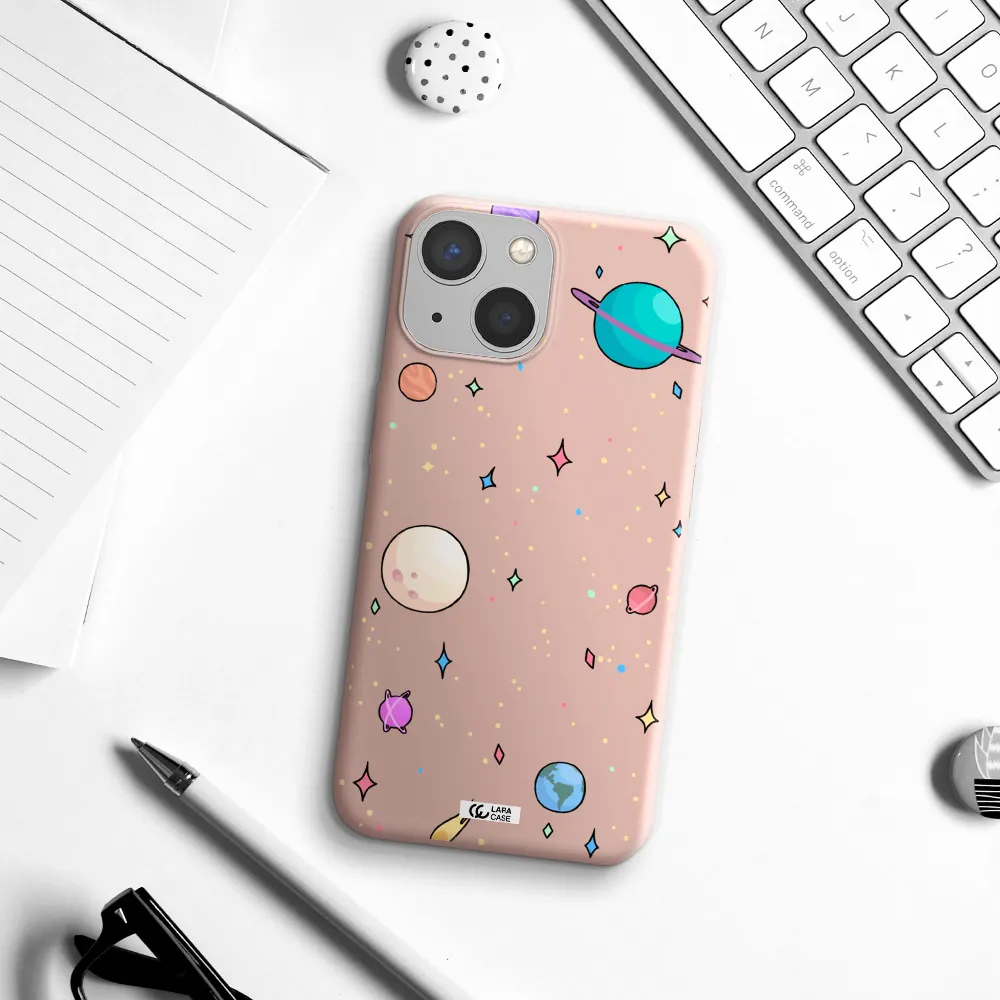Solar System Print Apple iPhone 13 Silicone pastel pink Case