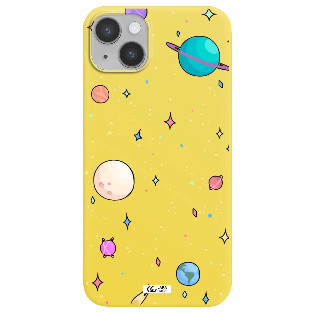 Solar System Print Apple iPhone 14 plus Silicone canary yellow Case