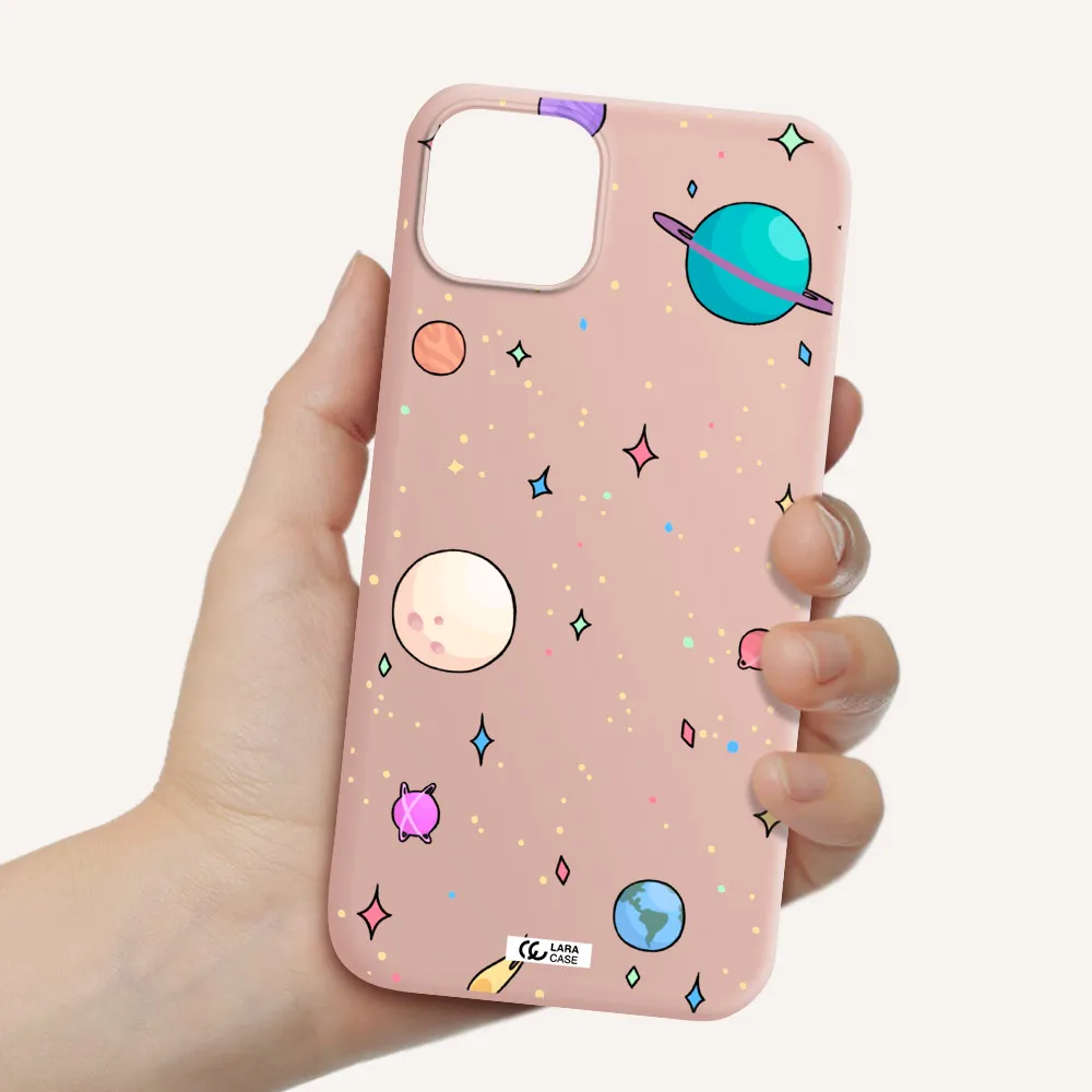 Solar System Print Apple iPhone 14 plus Silicone pastel pink Case