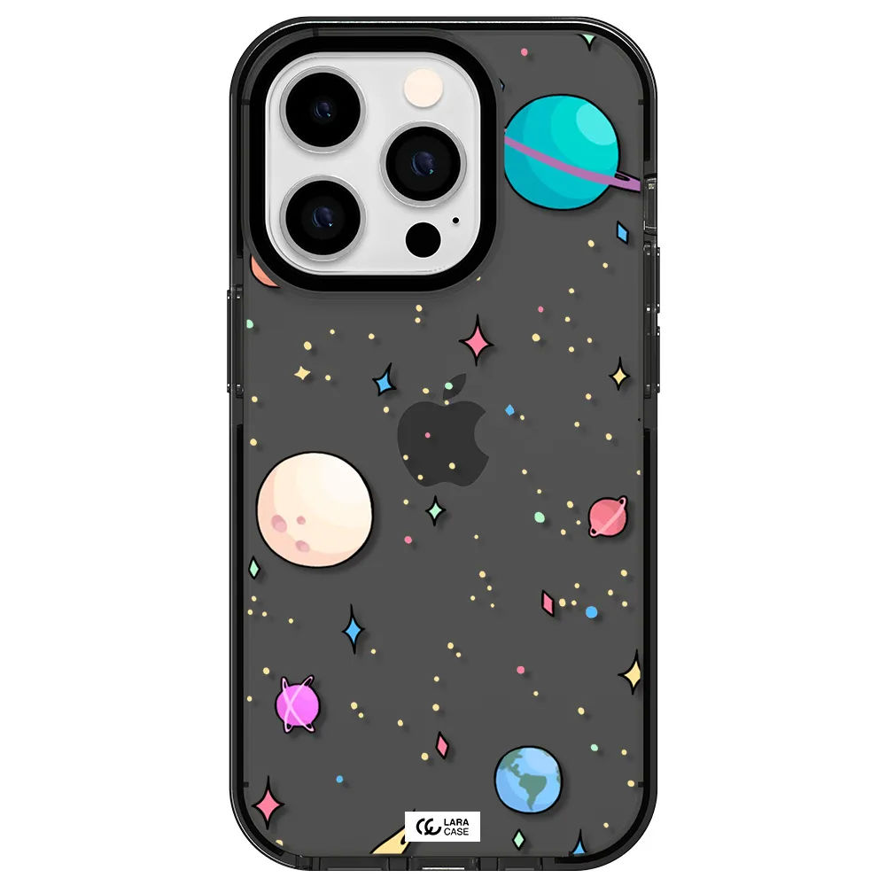 Solar System Print Apple iPhone 14 pro impact Smoke Black Case