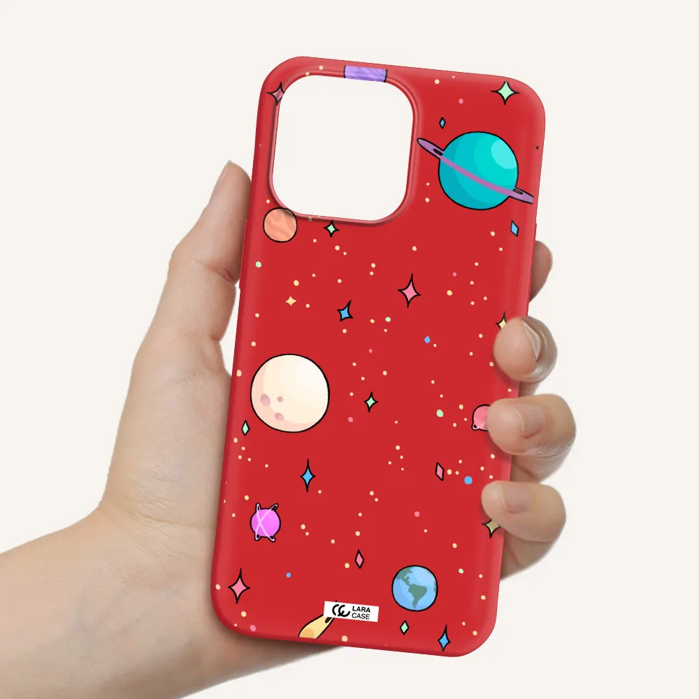 Solar System Print Apple iPhone 14 pro max Silicone Imperial Red Case