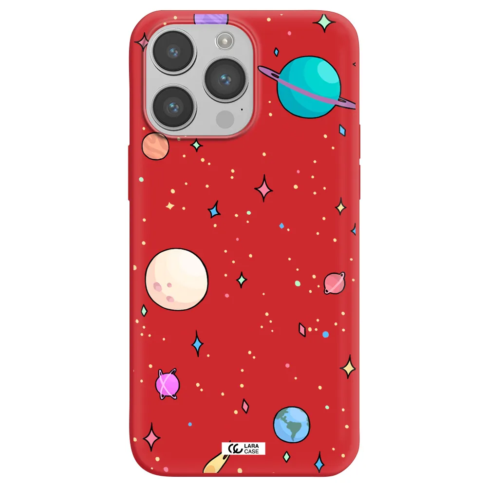 Solar System Print Apple iPhone 14 pro Silicone Imperial Red Case