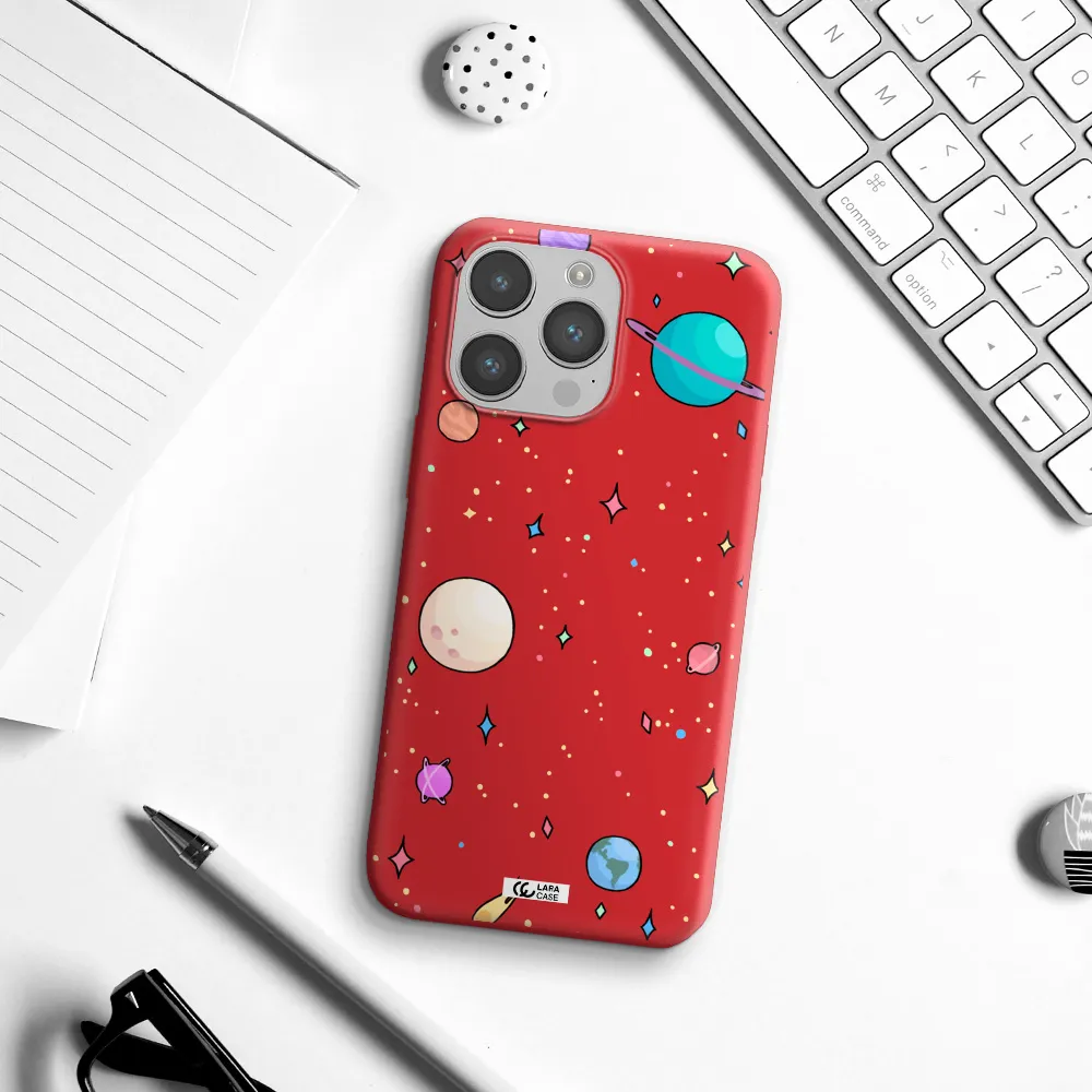 Solar System Print Apple iPhone 14 pro Silicone Imperial Red Case