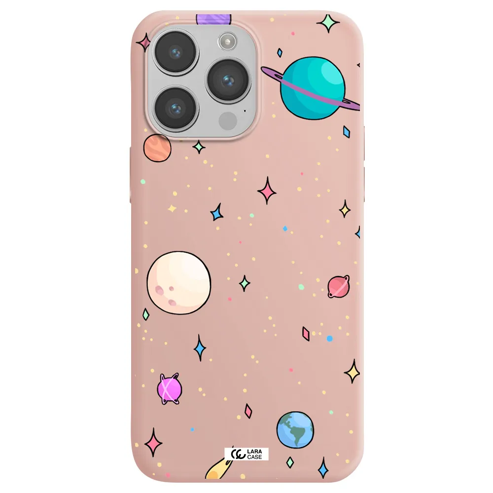 Solar System Print Apple iPhone 14 pro Silicone pastel pink Case