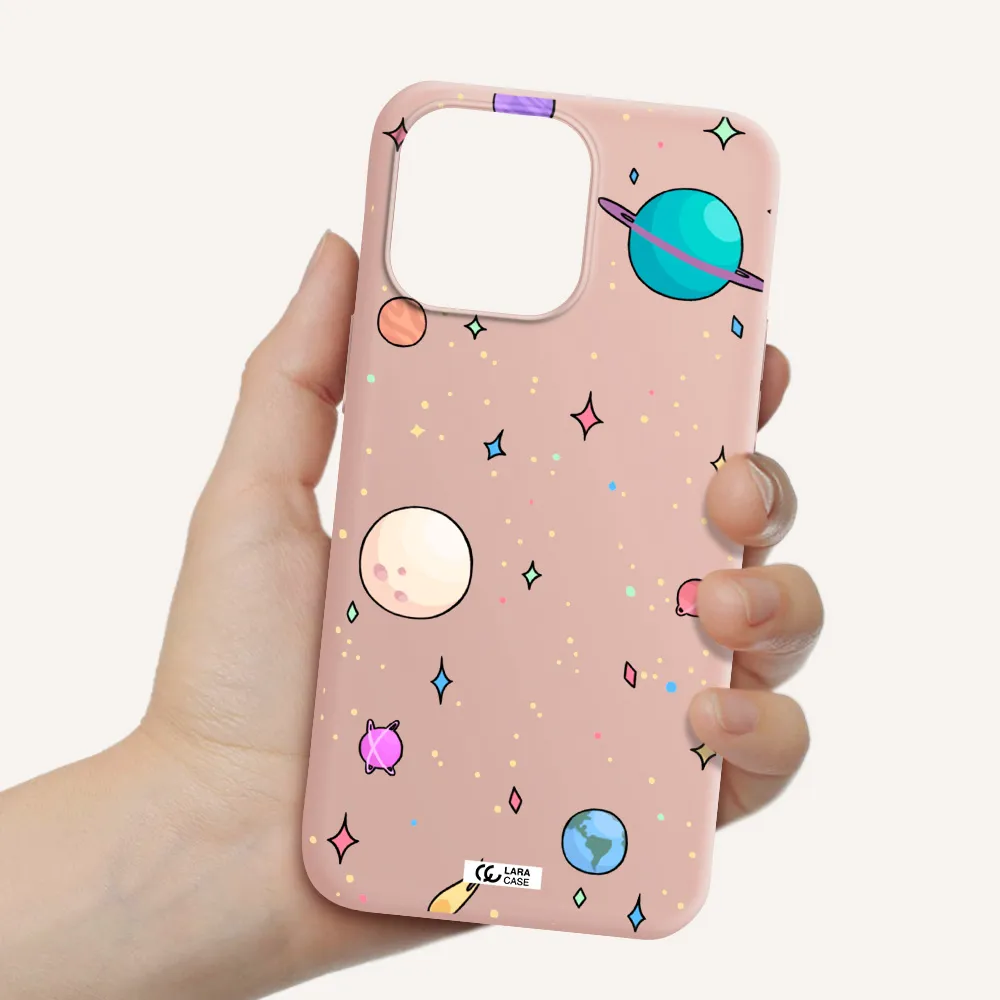 Solar System Print Apple iPhone 14 pro Silicone pastel pink Case