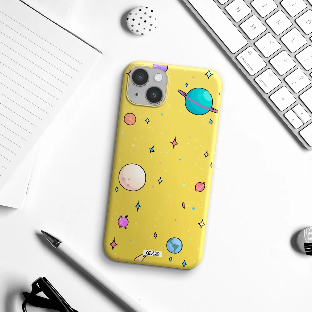 Solar System Print Apple iPhone 14 Silicone canary yellow Case