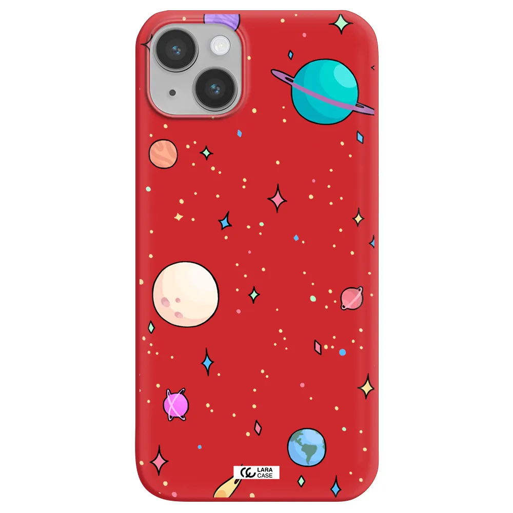 Solar System Print Apple iPhone 14 Silicone Imperial Red Case
