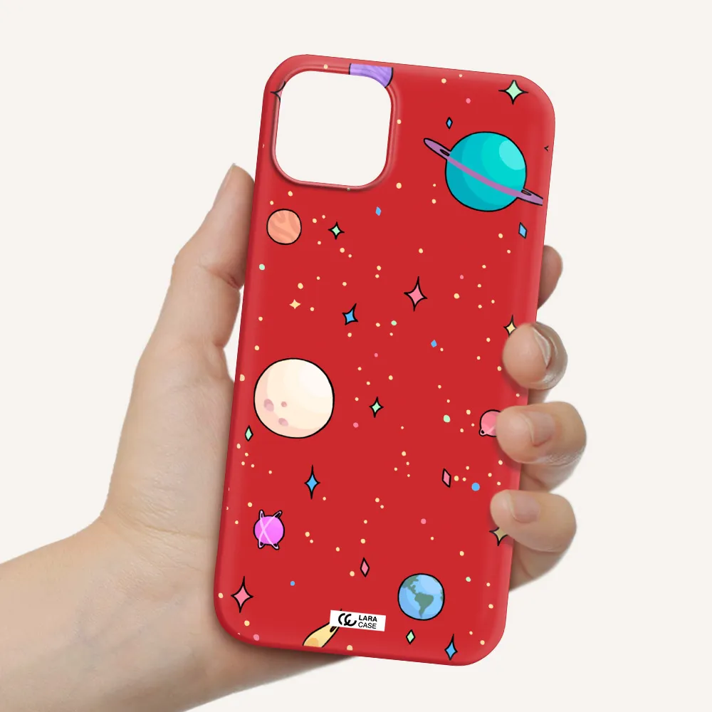 Solar System Print Apple iPhone 14 Silicone Imperial Red Case