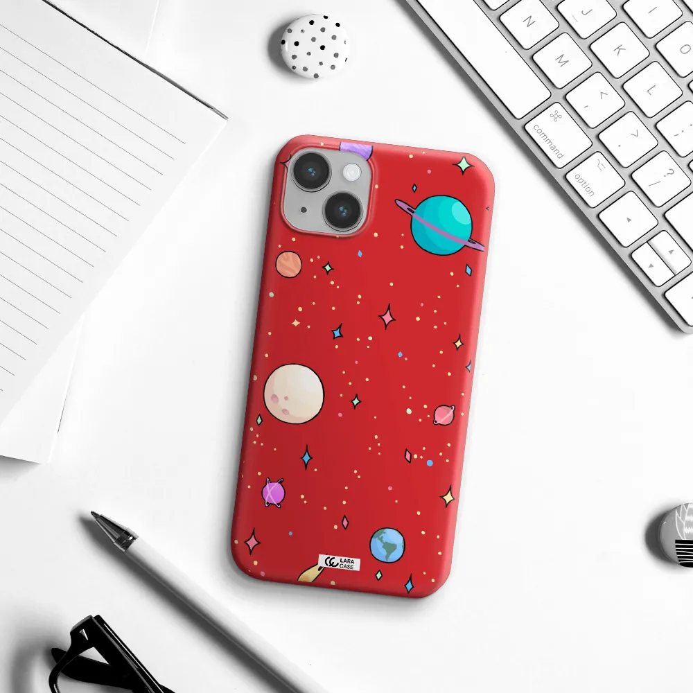 Solar System Print Apple iPhone 14 Silicone Imperial Red Case