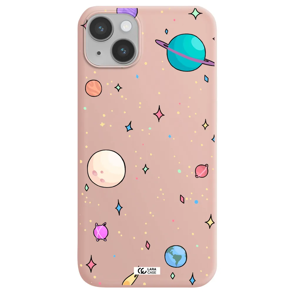 Solar System Print Apple iPhone 14 Silicone pastel pink Case