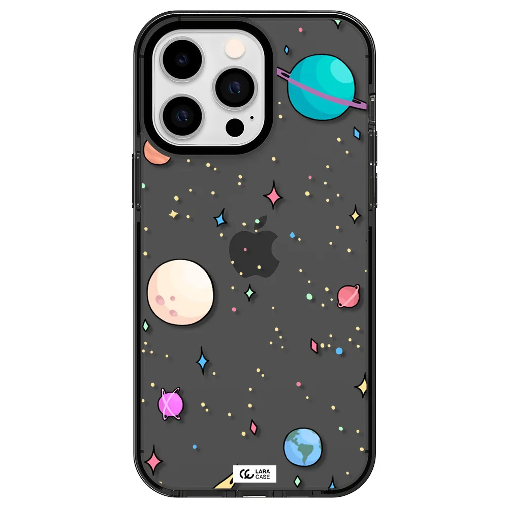 Solar System Print Apple iPhone 15 Pro Max impact Smoke Black Case