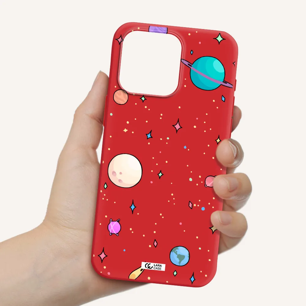 Solar System Print Apple Iphone 15 Pro Max Silicone Imperial Red Case