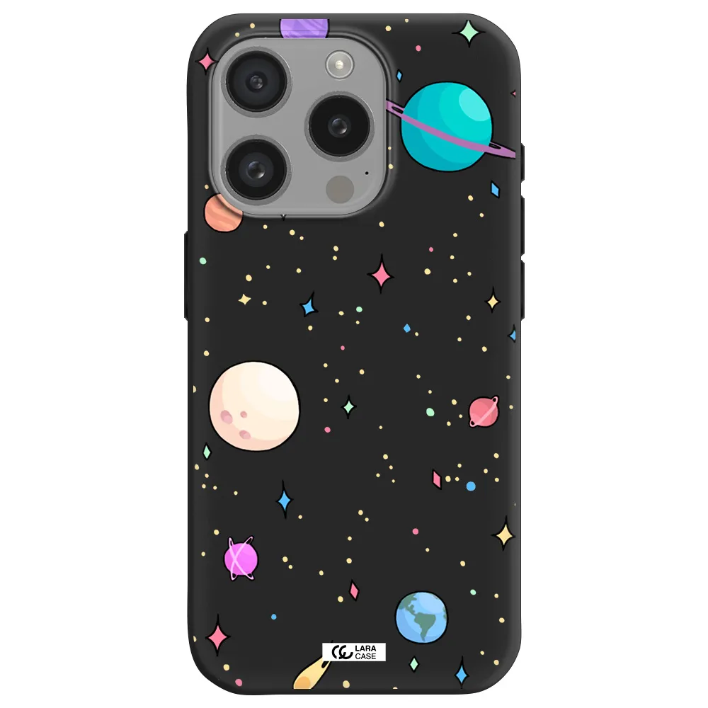 Solar System Print Apple Iphone 15 Pro Silicone Black Case