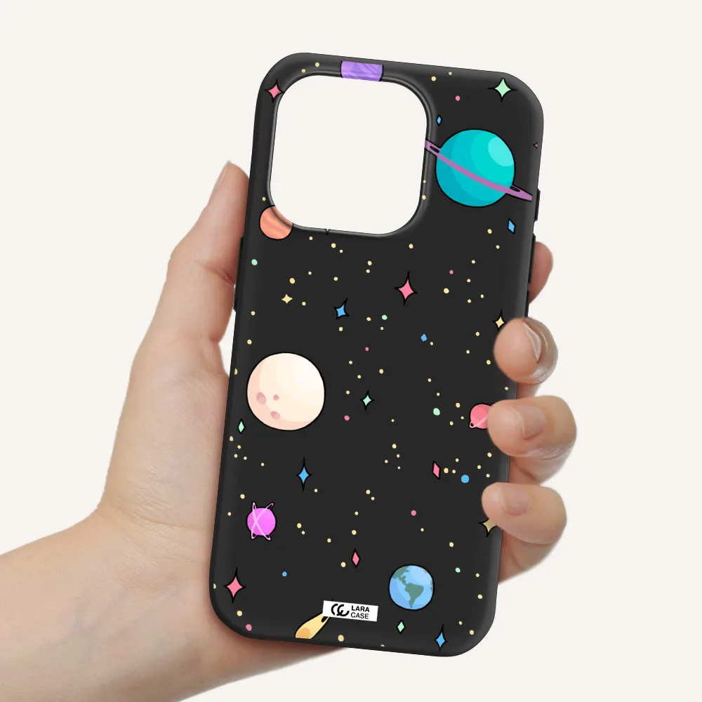 Solar System Print Apple Iphone 15 Pro Silicone Black Case