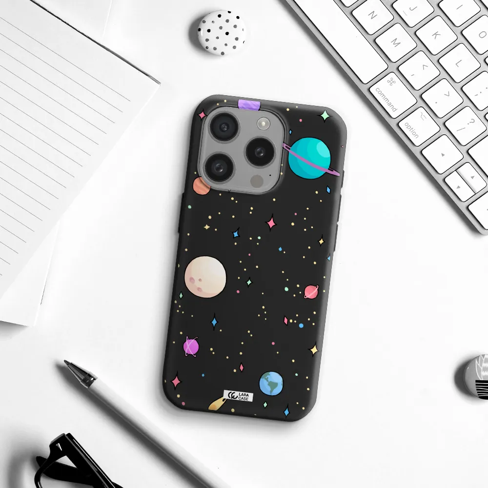 Solar System Print Apple Iphone 15 Pro Silicone Black Case