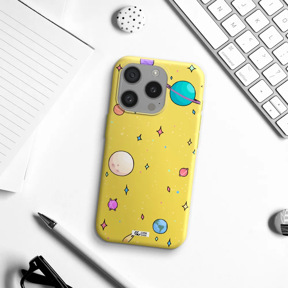 Solar System Print Apple Iphone 15 Pro Silicone Canary Yellow Case