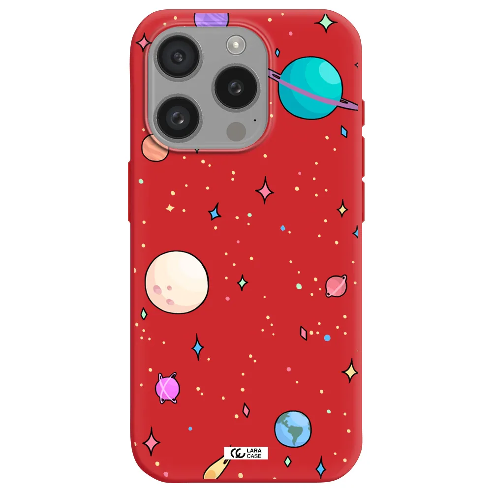 Solar System Print Apple Iphone 15 Pro Silicone Imperial Red Case