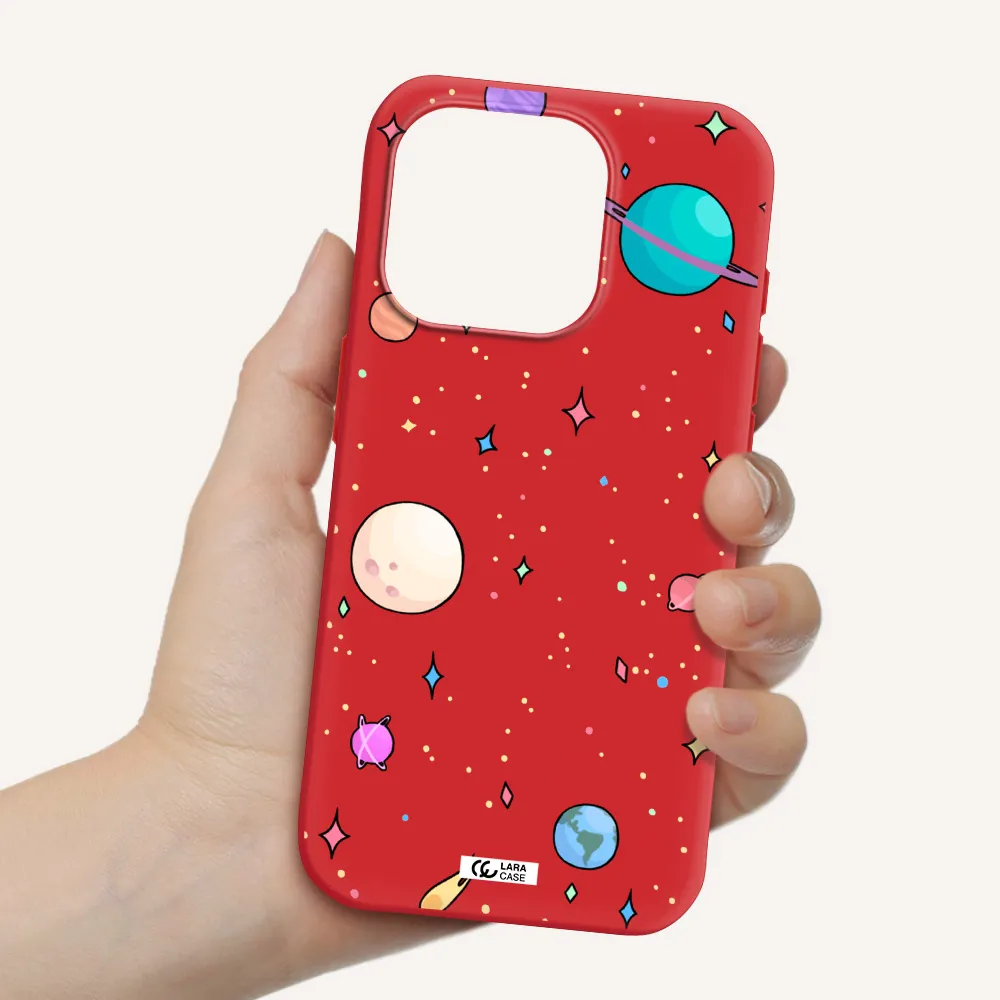 Solar System Print Apple Iphone 15 Pro Silicone Imperial Red Case