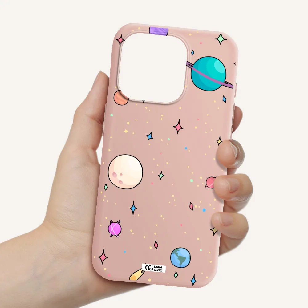 Solar System Print Apple Iphone 15 Pro Silicone Pastel Pink Case