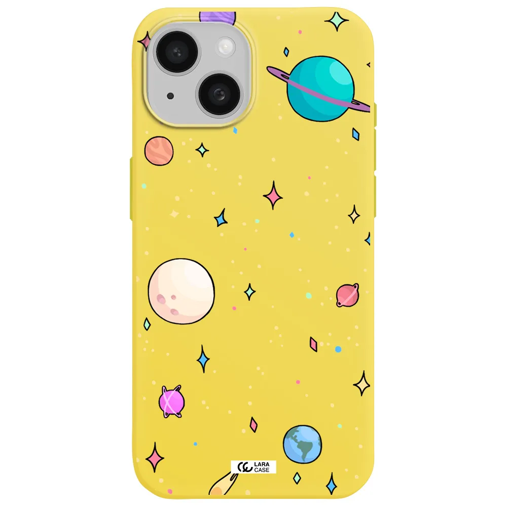 Solar System Print Apple iPhone 15 Silicone canary yellow Case