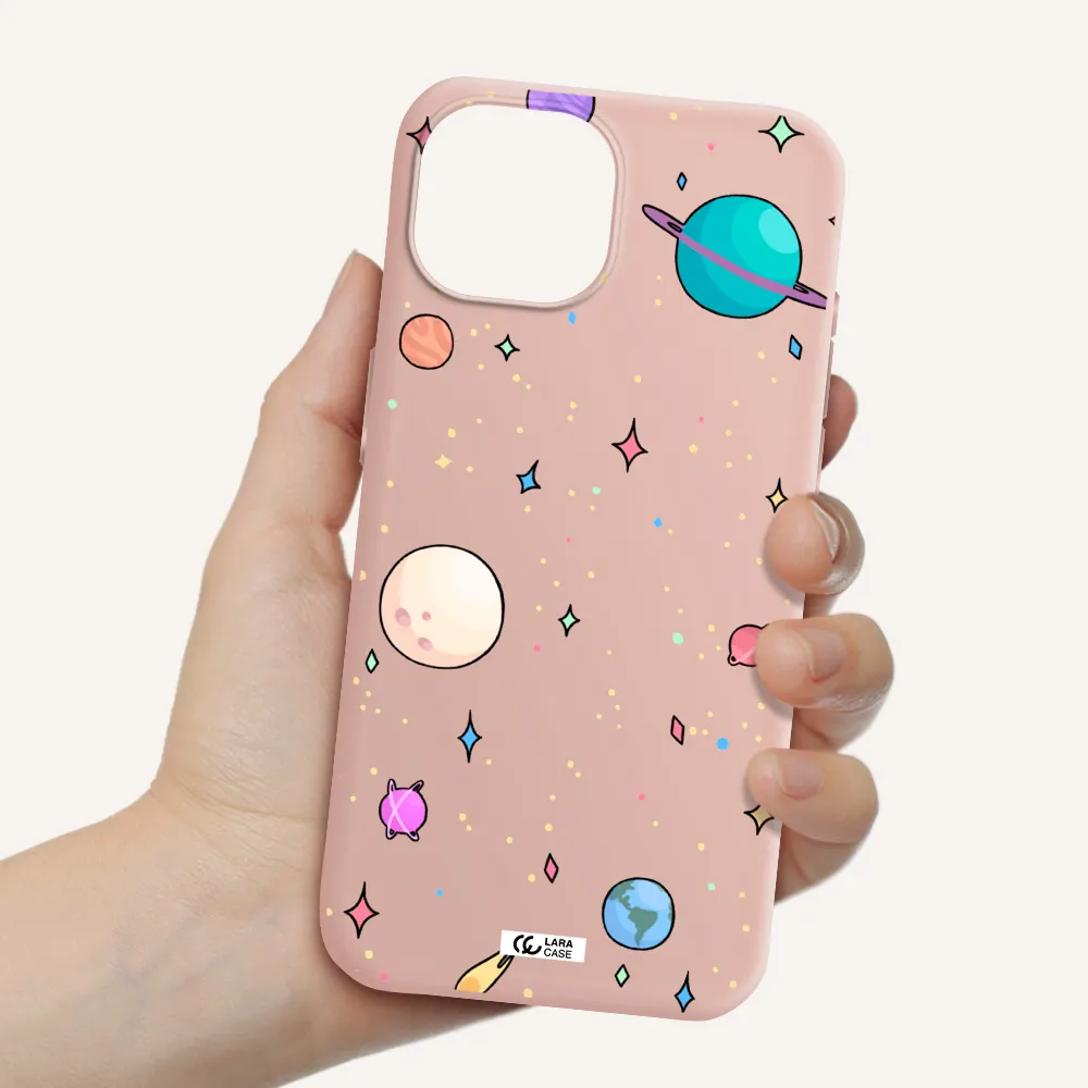 Solar System Print Apple Iphone 15 Silicone Pastel Pink Case