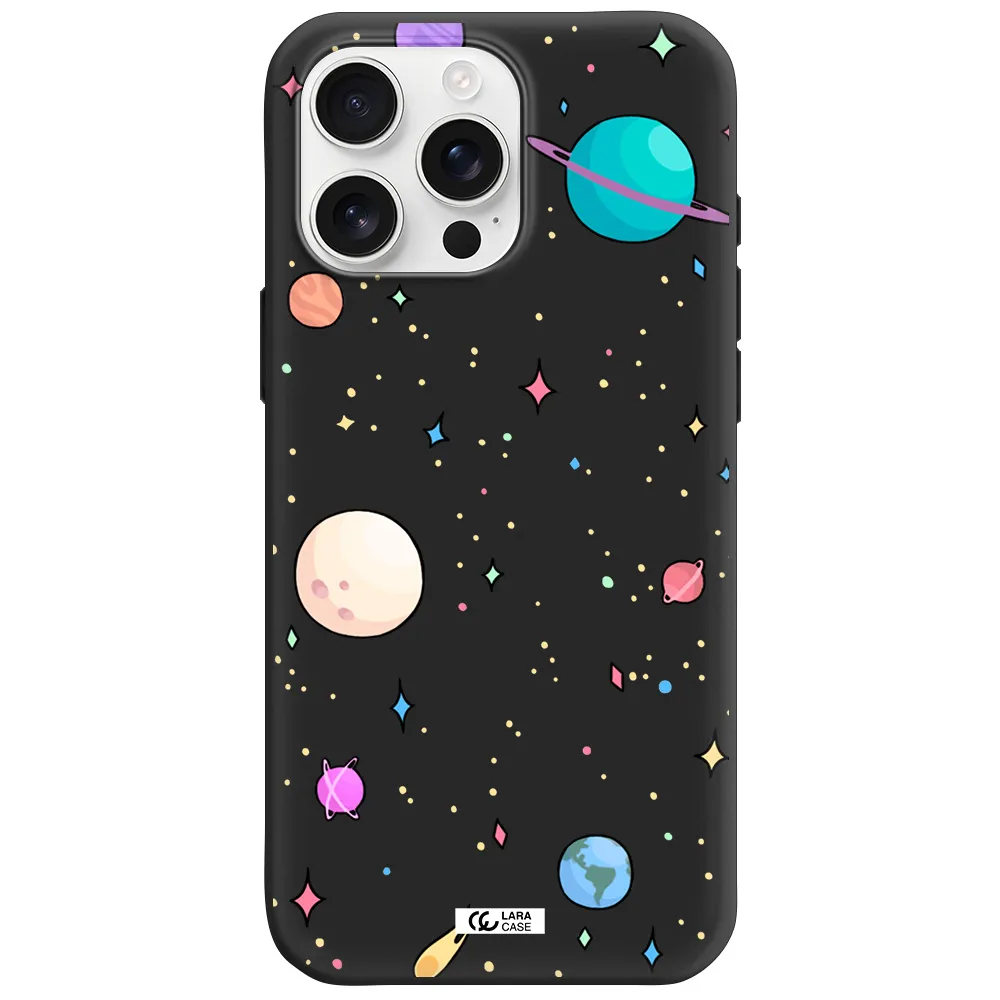 Solar System Print Apple Iphone 16 Pro Max Silicone Black Case
