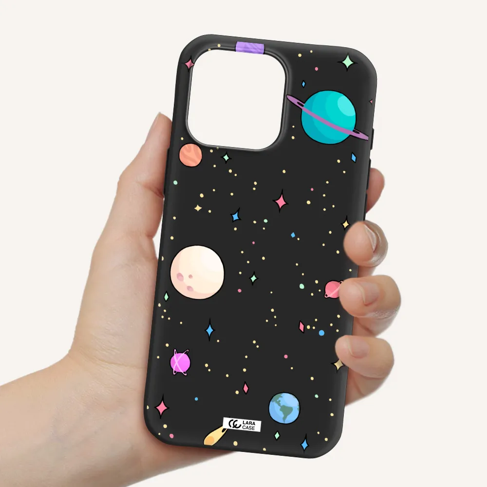 Solar System Print Apple Iphone 16 Pro Max Silicone Black Case