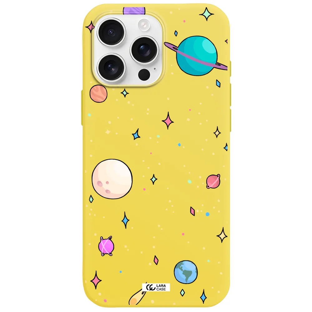Solar System Print Apple Iphone 16 Pro Max Silicone Canary Yellow Case
