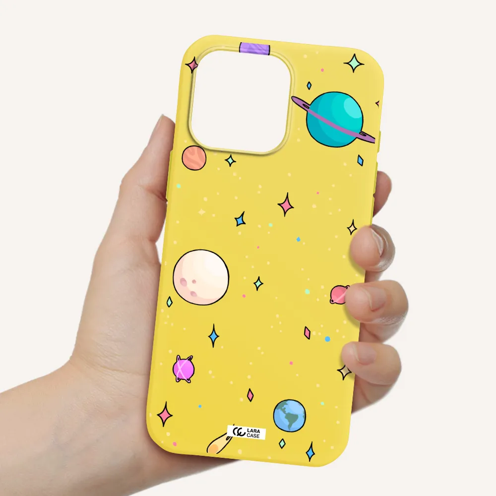 Solar System Print Apple Iphone 16 Pro Max Silicone Canary Yellow Case