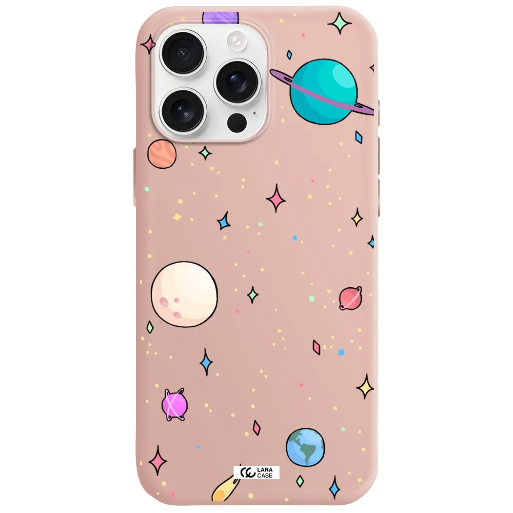 Solar System Print Apple Iphone 16 Pro Max Silicone Pastel Pink Case