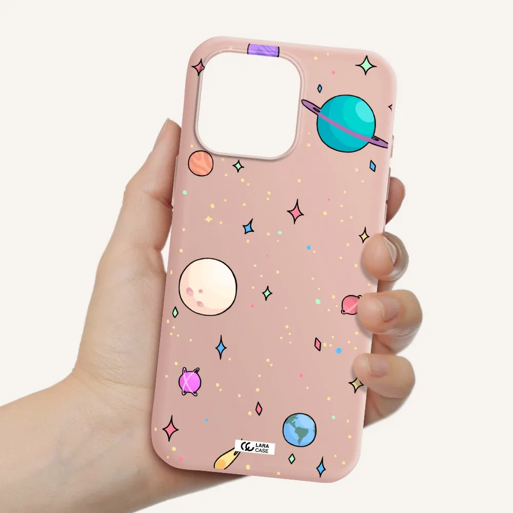Solar System Print Apple Iphone 16 Pro Max Silicone Pastel Pink Case