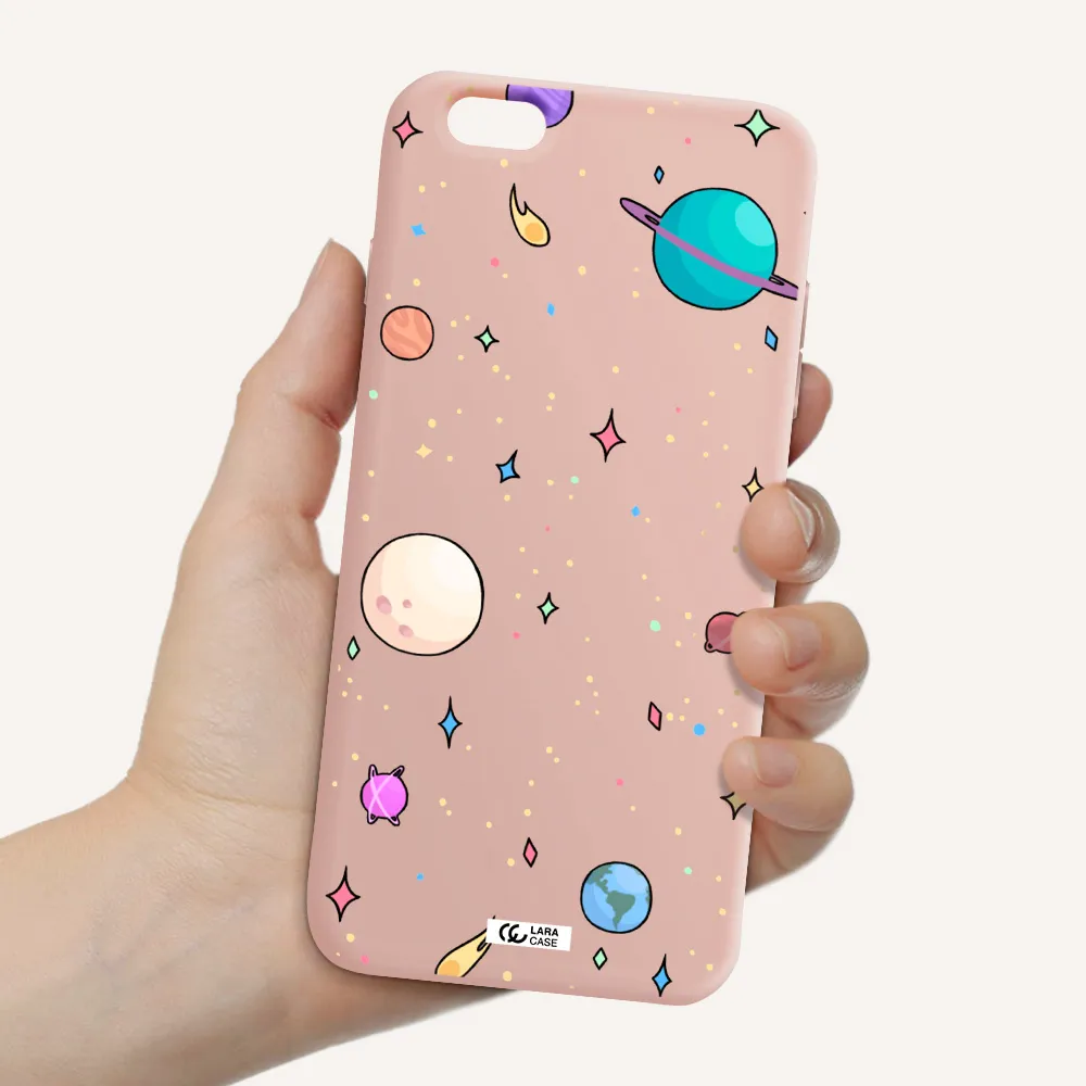 Solar System Print Apple iPhone 6 s plus Silicone pastel pink Case
