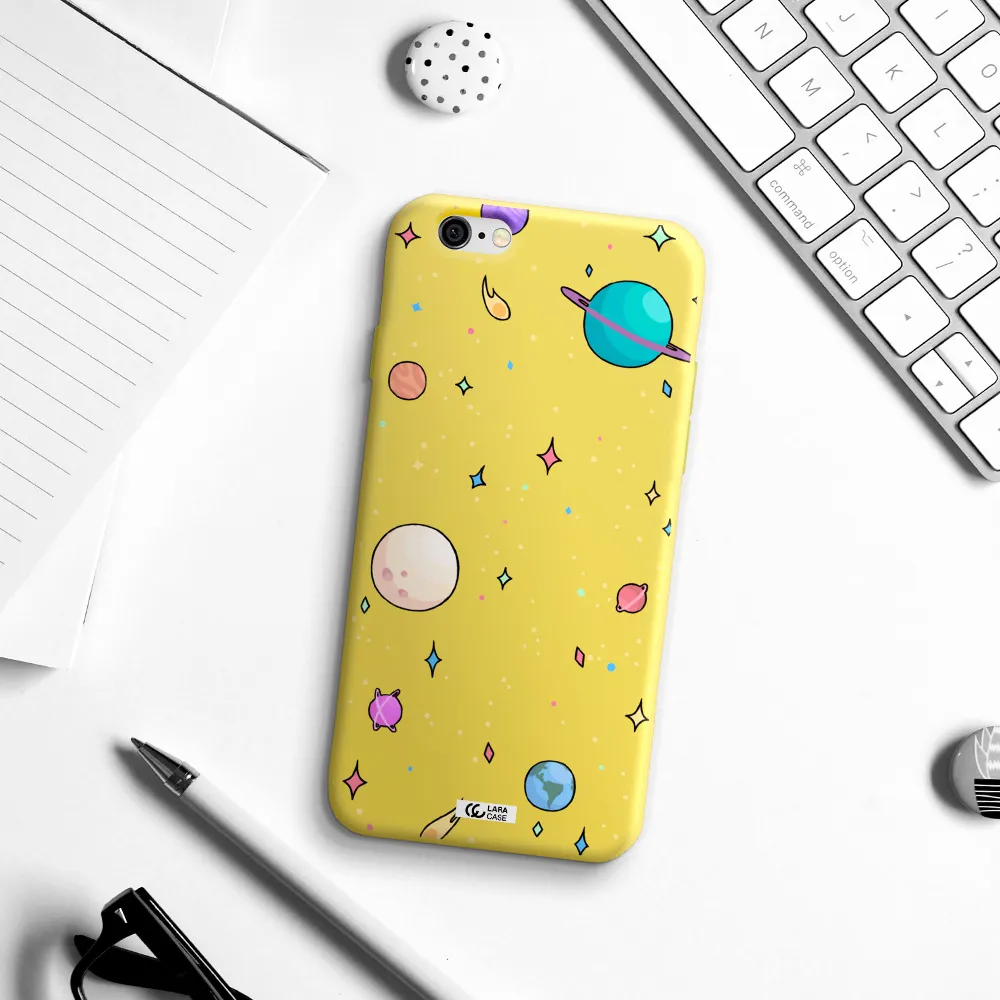 Solar System Print Apple iPhone 6 Silicone canary yellow Case