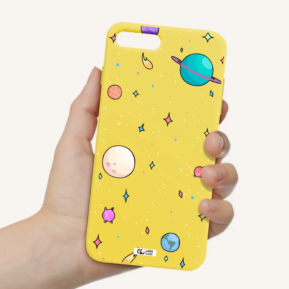 Solar System Print Apple iPhone 7 plus Silicone canary yellow Case